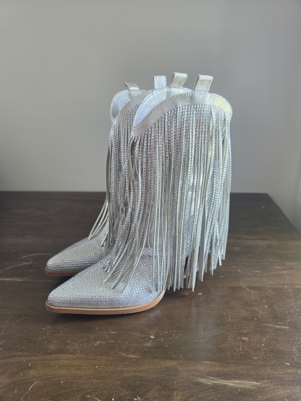 Silver Fringe Pointed-Toe Women’s Boots